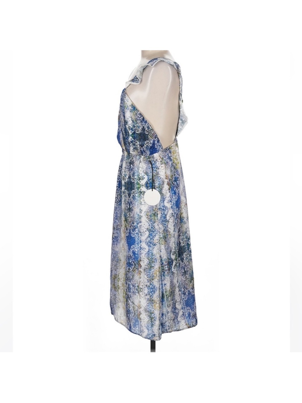 Tularosa Revolve Willa Hi-lo Surplice Neck dress blue scarf watercolor Medium - Picture 5 of 7
